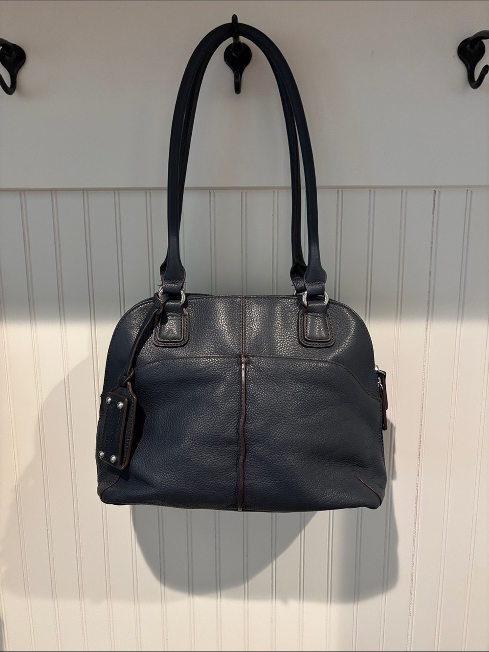 Classic Navy Leather Tote Bag - Women
